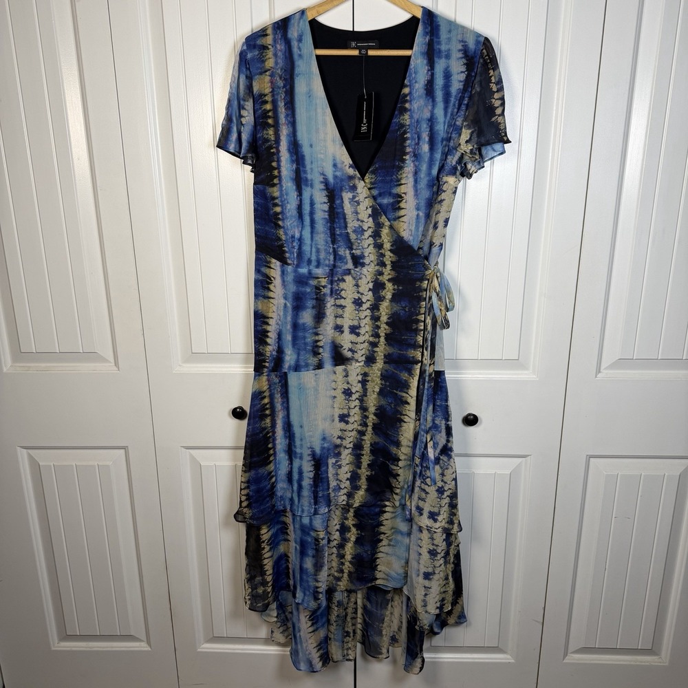 INC International Concepts Tie Dye Wrap Dress Fairy Tiered Women's Sz 18W New - Picture 2 of 8